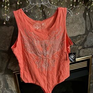 Affliction Coral Rhinestone Wing Graphic Bodysuit